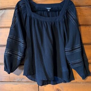 Express Black Boho Lace-Inset Square Neck Blouse